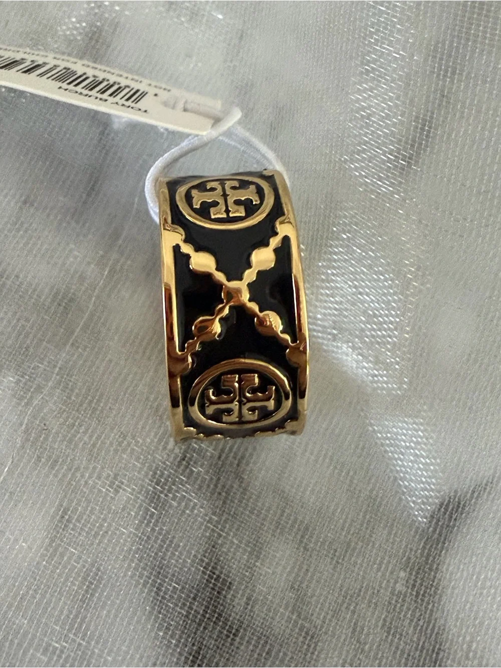 NWT Tory Burch Kira Gold and Black Enamel Ring, Authentic Size 7 with Tag